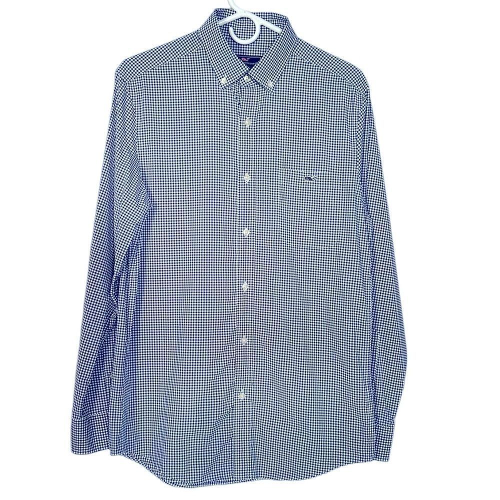 Vineyard Vines Performance Classic Fit Tucked Shirt Blue & White Check Size M